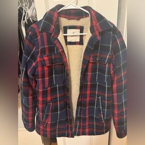 American Eagle Outfitters Red and Blue Plaid Utility Jacket